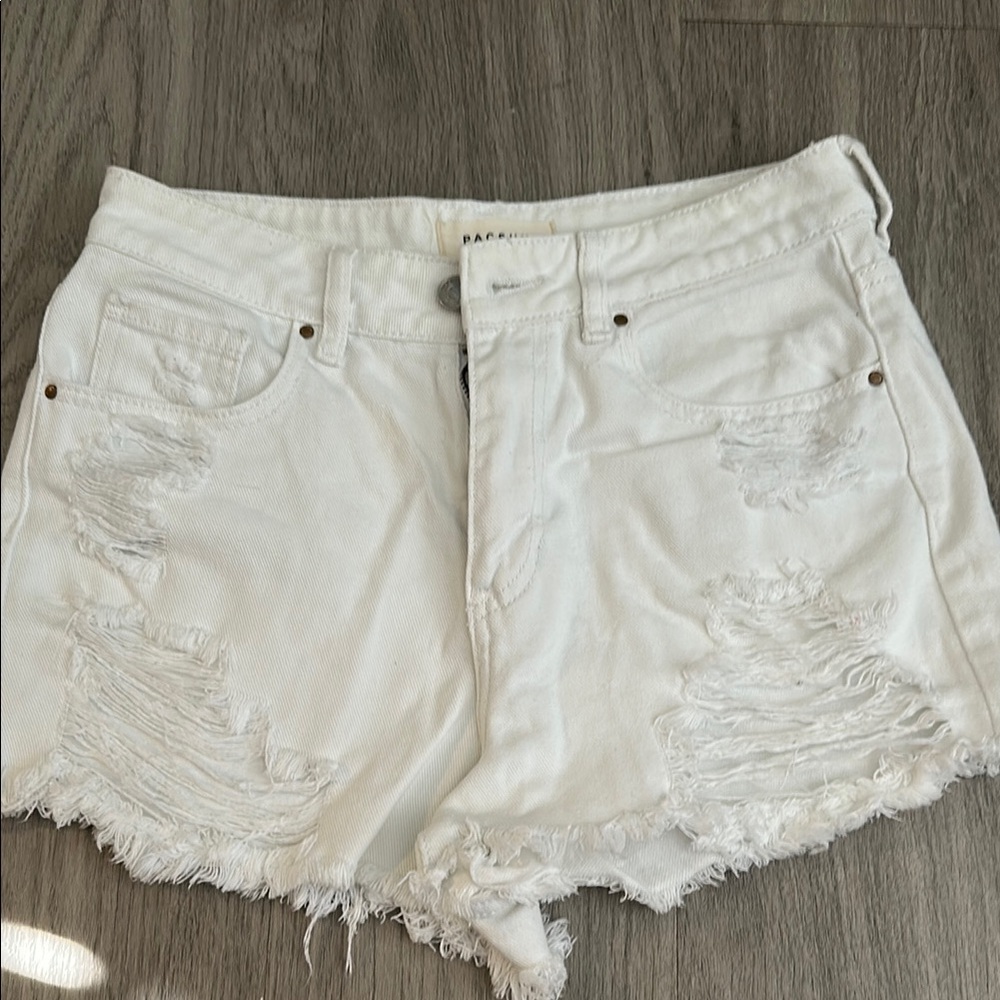 White Distressed Denim Shorts